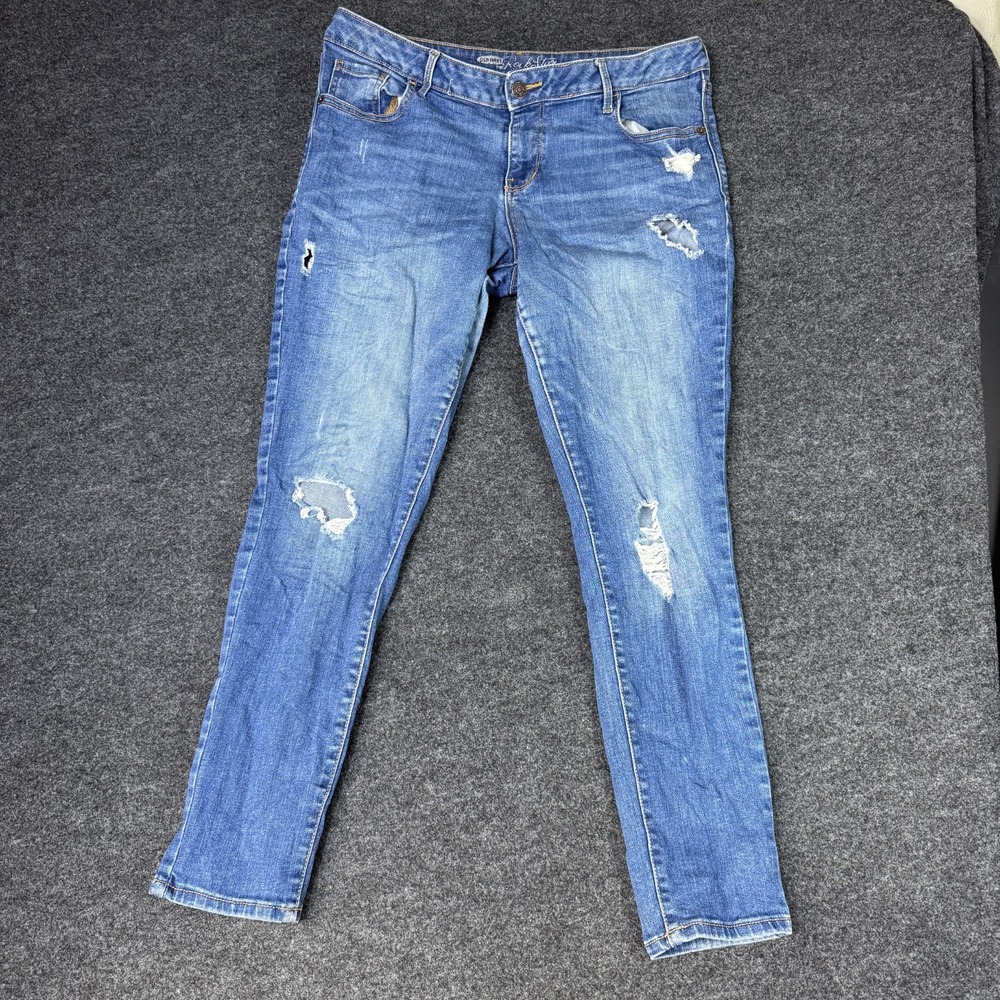 Old Navy The Rockstar Super Skinny Jeans Womens 14 Blue Denim Cotton Distressed